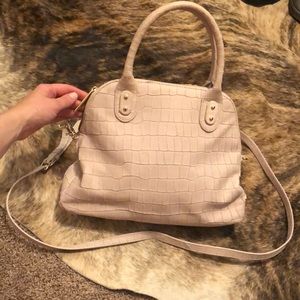 Pink Crocodile Embossed Handbag